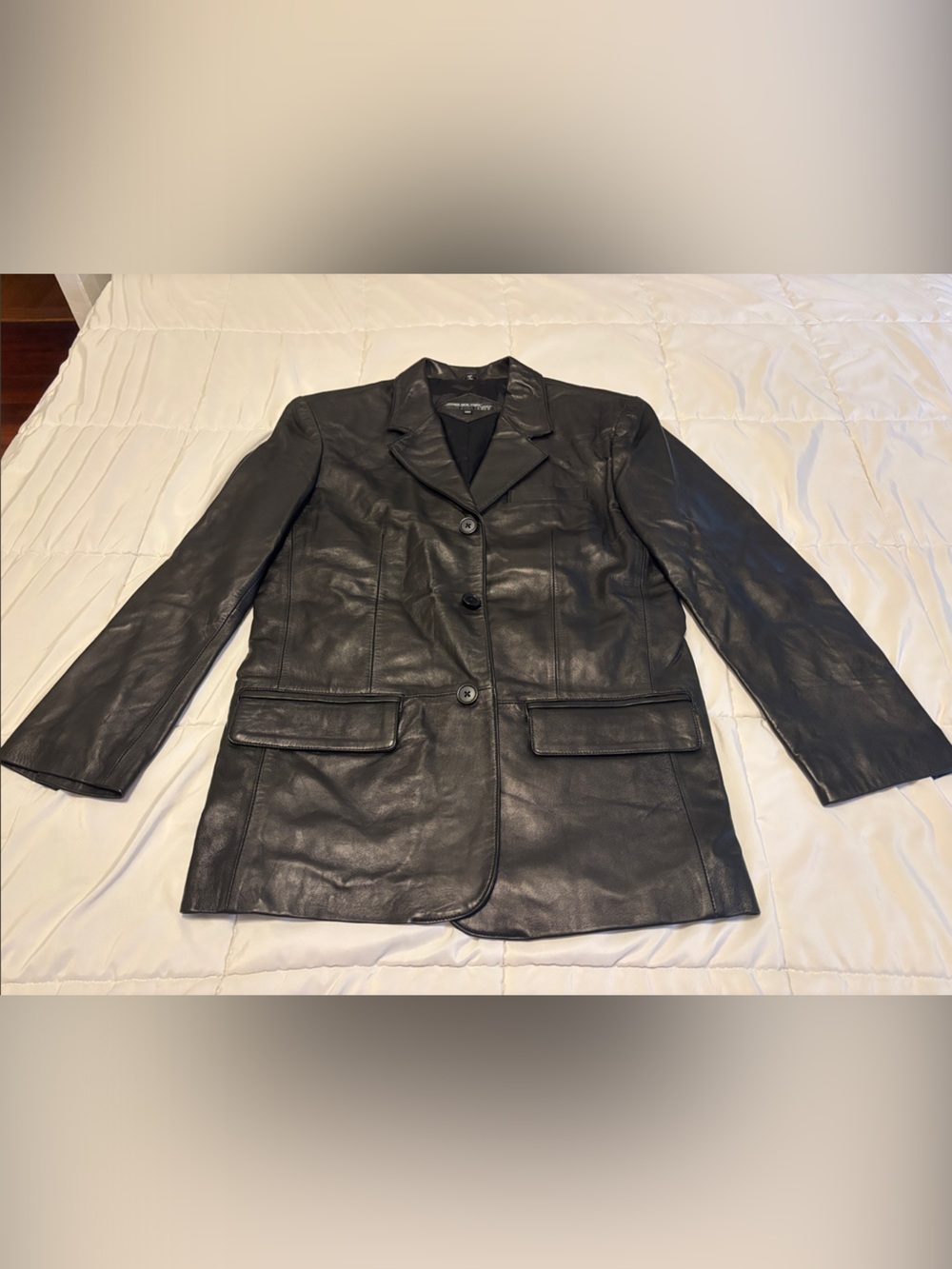 Jones New York Black Leather Blazer-Style Jacket
